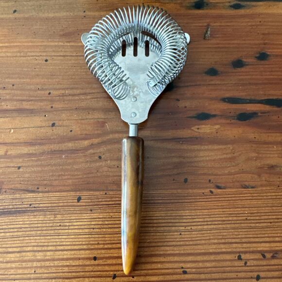 MCM Parker Gaines Stainless Cocktail Strainer w/ Marbled Bakelite Handle USA - Picture 2 of 7